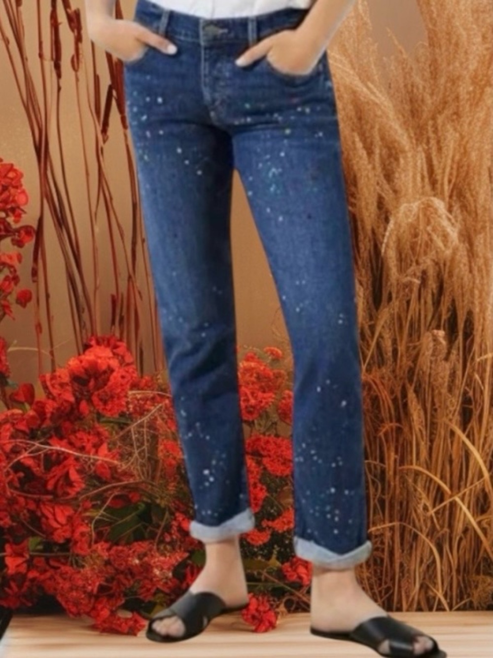LOFT PAINT SPLATTER BUTTON FLY BOYFRIEND JEANS LADIES SIZE 30/10